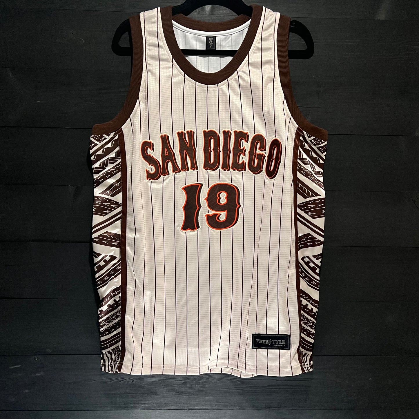 A-021m #19 Creme Brown Orange Pinstripes Tribalz - MADE TO ORDER - ALL SIZES