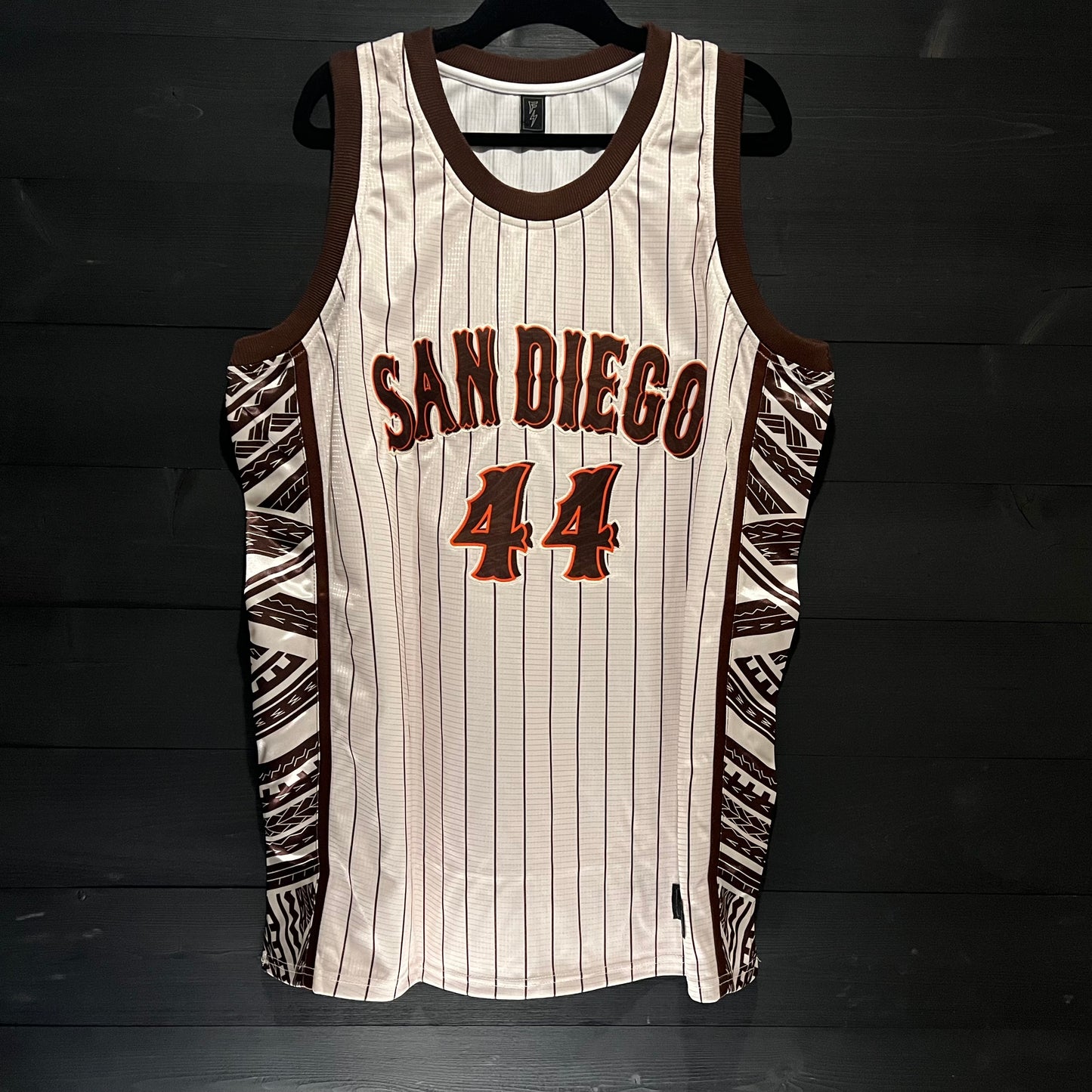 A-021m #44 Creme Brown Orange Pinstripes Tribalz - MADE TO ORDER - ALL SIZES