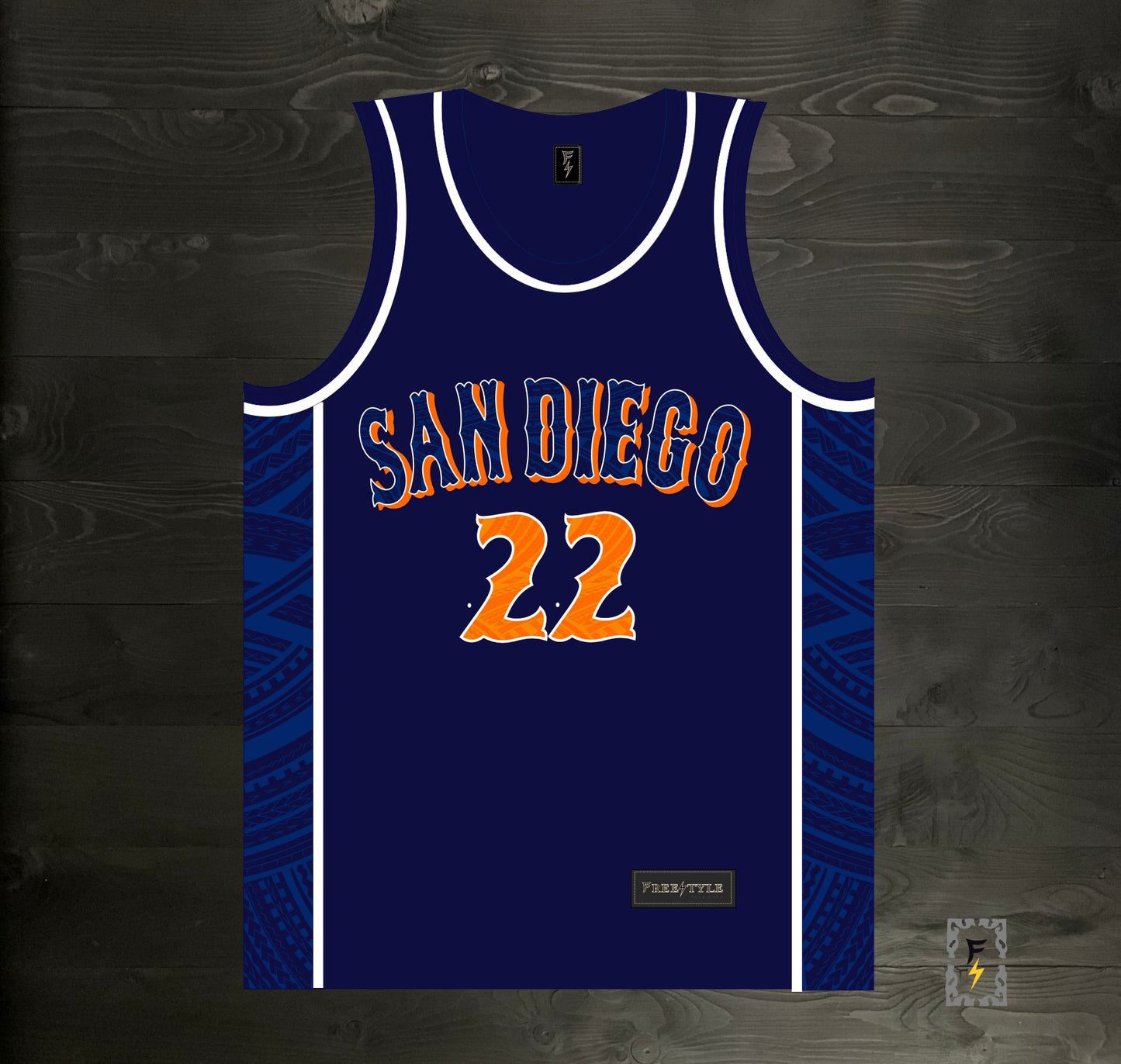 A-022m #22 Navy White Orange Tuscan - MADE TO ORDER - ALL SIZES