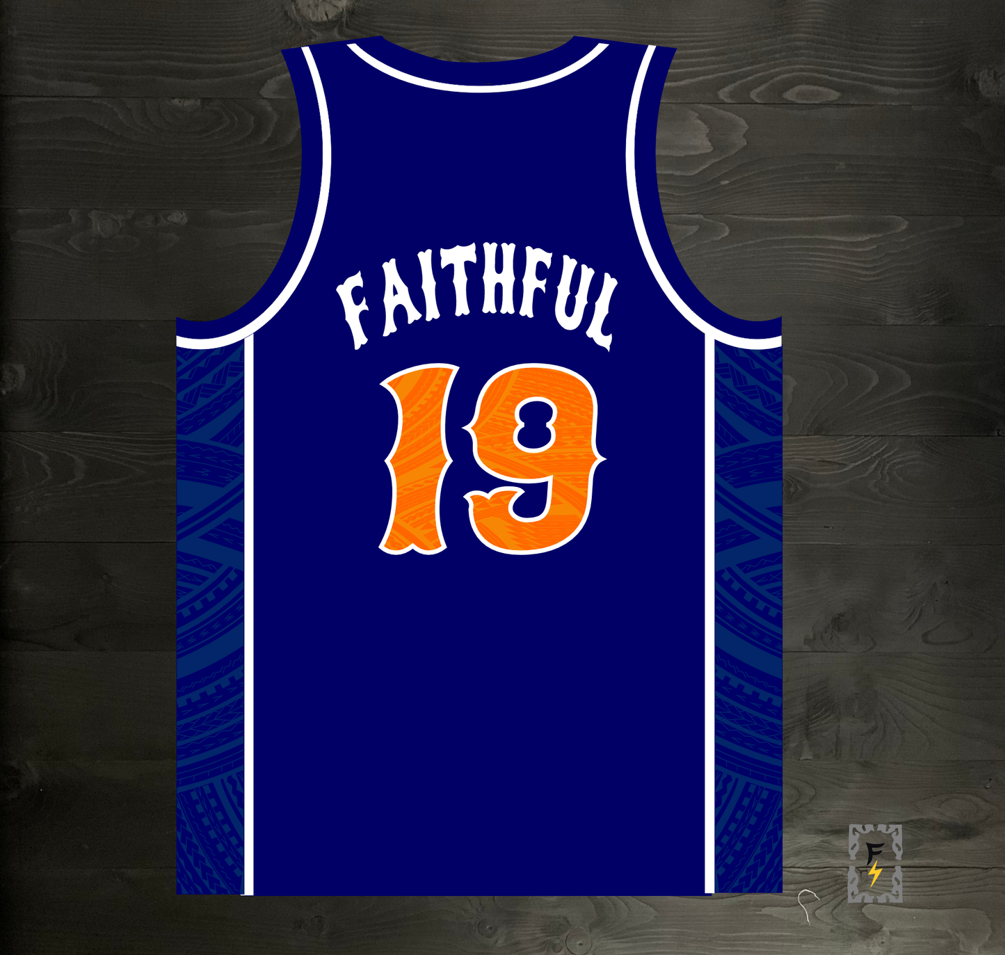 A-022m FAITHFUL #19 - FINE CITY Navy Orange Basketball Jersey ALL SIZES - MADE ORDER