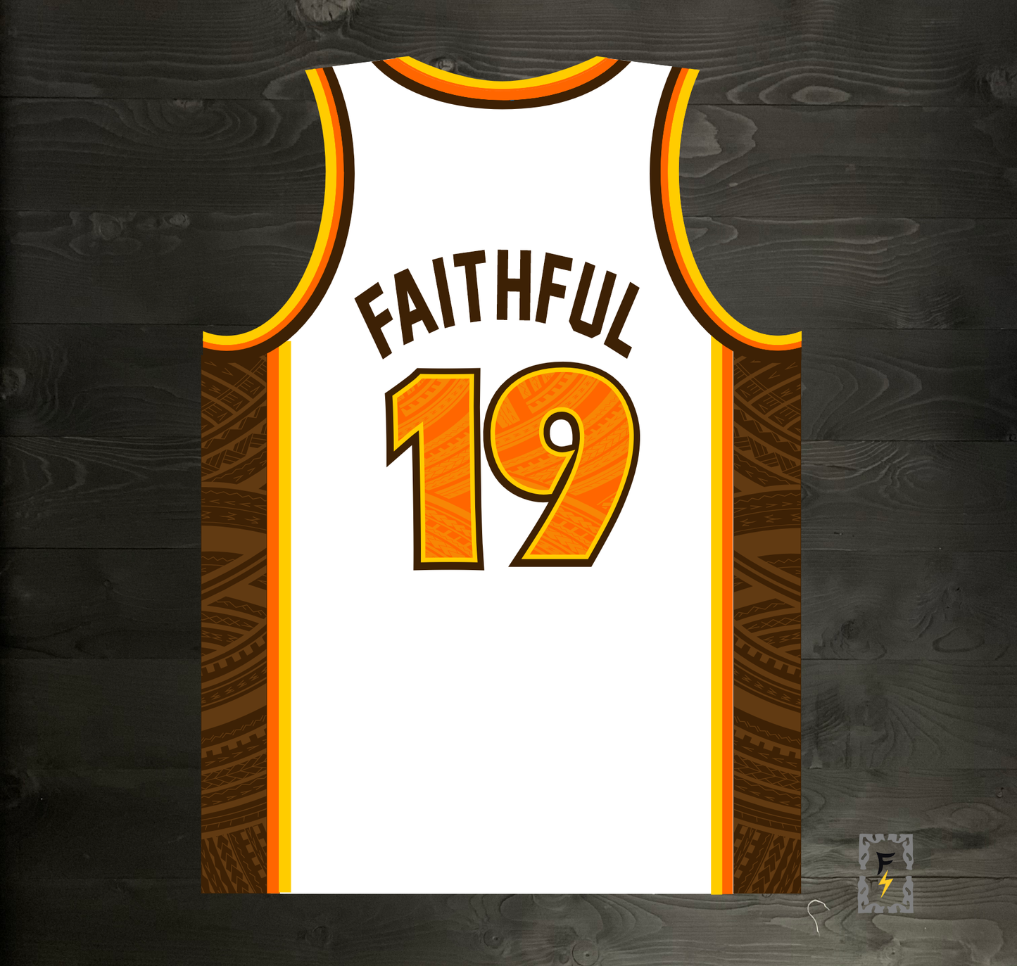 A-023m FINE CITY #19 FAITHFUL White Brown Orange Tribalz Basketball Jersey ALL SIZES - MADE TO ORDER