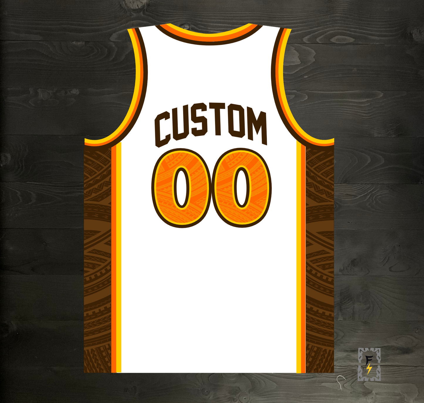 A-023m CUSTOM White Brown Orange Tribalz Basketball Jersey ALL SIZES - MADE ORDER