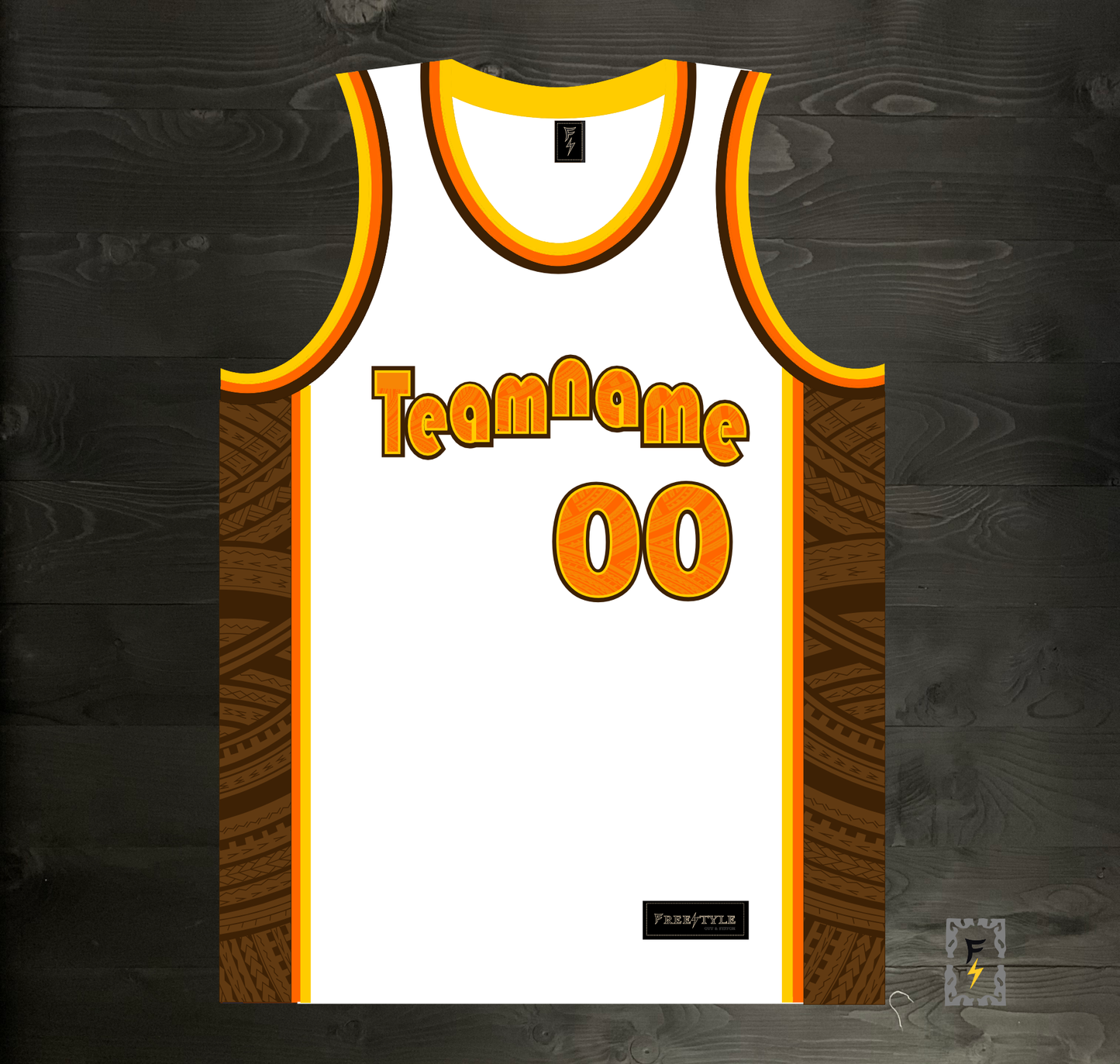 A-023m CUSTOM White Brown Orange Tribalz Basketball Jersey ALL SIZES - MADE ORDER