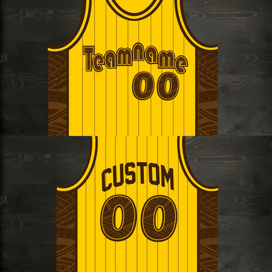 A-025m CUSTOM Retro Yellow Brown Pinstripes Basketball Jersey ALL SIZES - MADE ORDER
