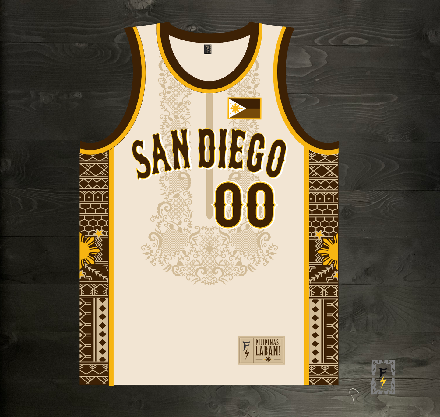 A-102m - CUSTOM Name and # Filipino Inspired Creme Brown Barong - MADE TO ORDER