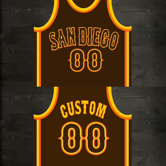 A-103m - CUSTOM Name and # Brown Orange Yellow on Brown - MADE TO ORDER
