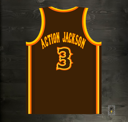 A-103m #3 ACTION JACKSON Brown Orange Yellow on Brown - MADE TO ORDER