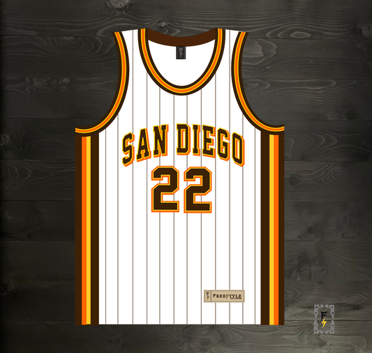 A-114m #22 White Brown Yellow Orange w Pinstripes Basketball Jersey - MADE TO ORDER