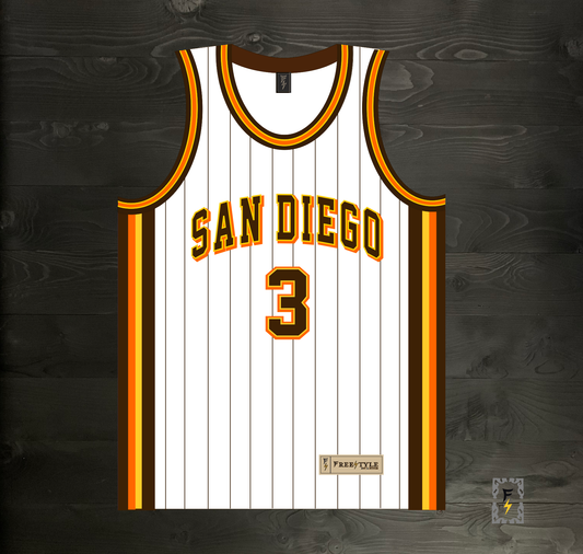 A-114m #3 White Brown Yellow Orange w Pinstripes Basketball Jersey - MADE TO ORDER
