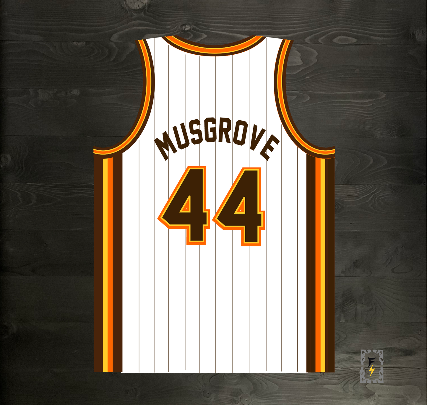A-114m #44 White Brown Yellow Orange w Pinstripes Basketball Jersey - MADE TO ORDER