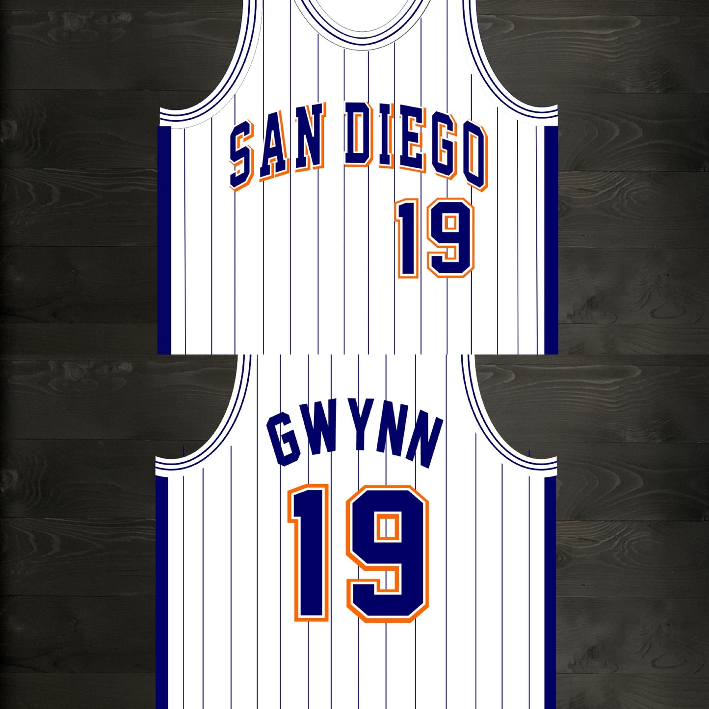 A-119m #19 White Navy Orange w Pinstripes Basketball Jersey - MADE TO ORDER