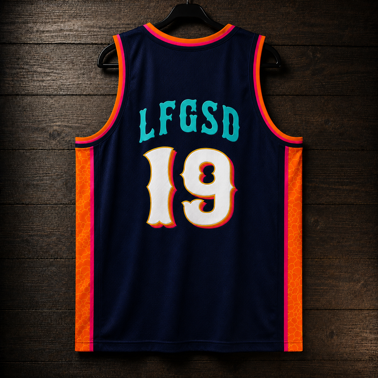 A-120m LFGSD Name and # Navy White Marigold Magenta Basketball Jersey - MADE TO ORDER