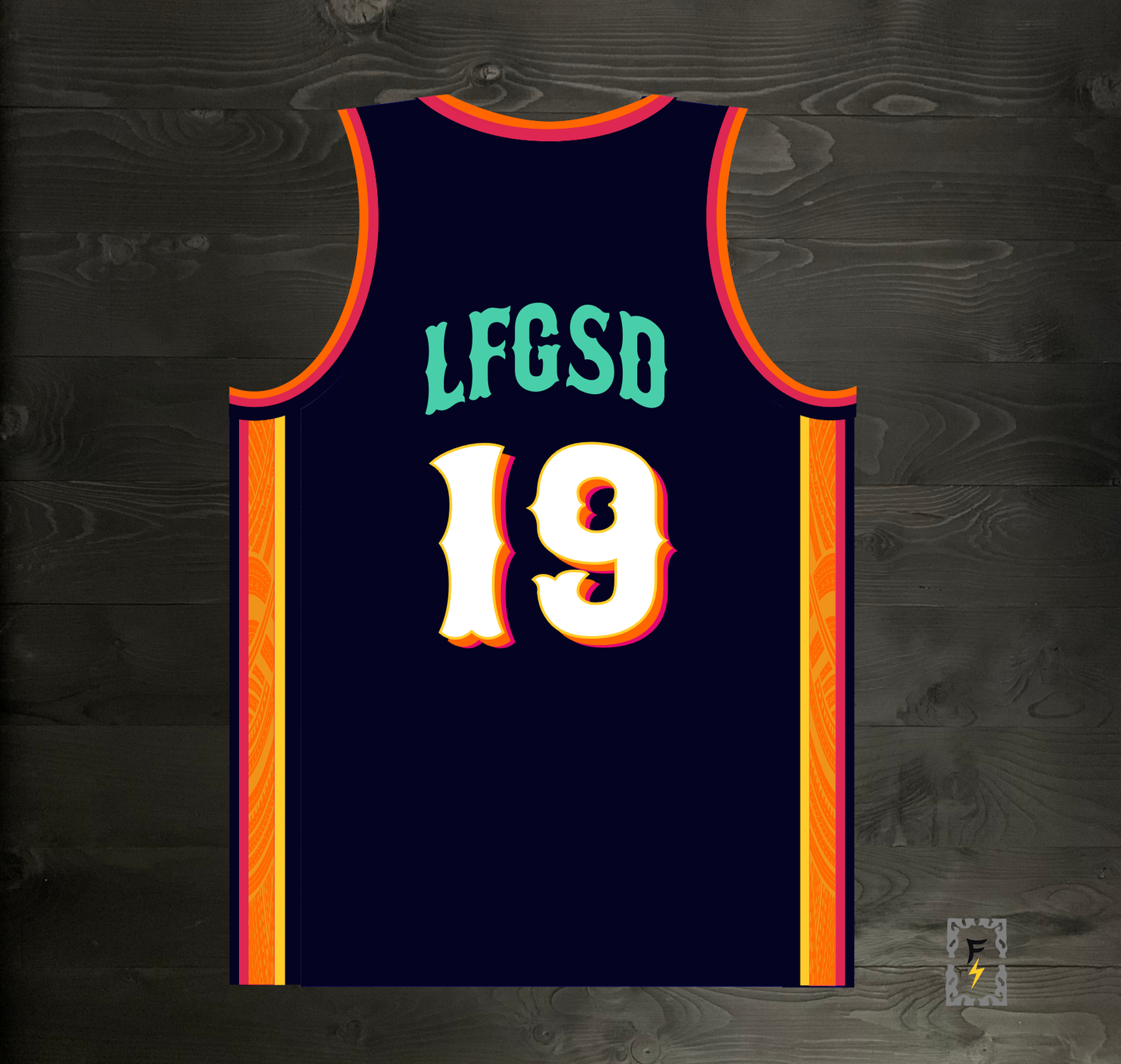 A-120m #19 LFGSD Navy Orange White Pink Basketball Jersey - MADE TO ORDER