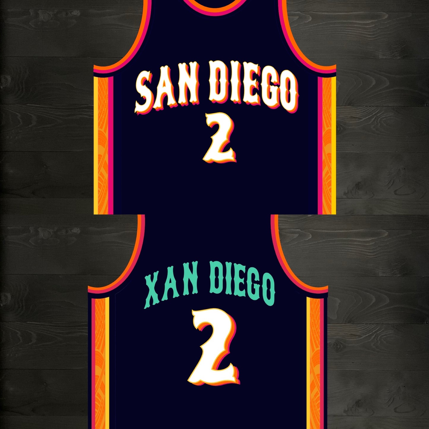 A-120m #2 XAN DIEGO Navy Orange White Pink Basketball Jersey - MADE TO ORDER