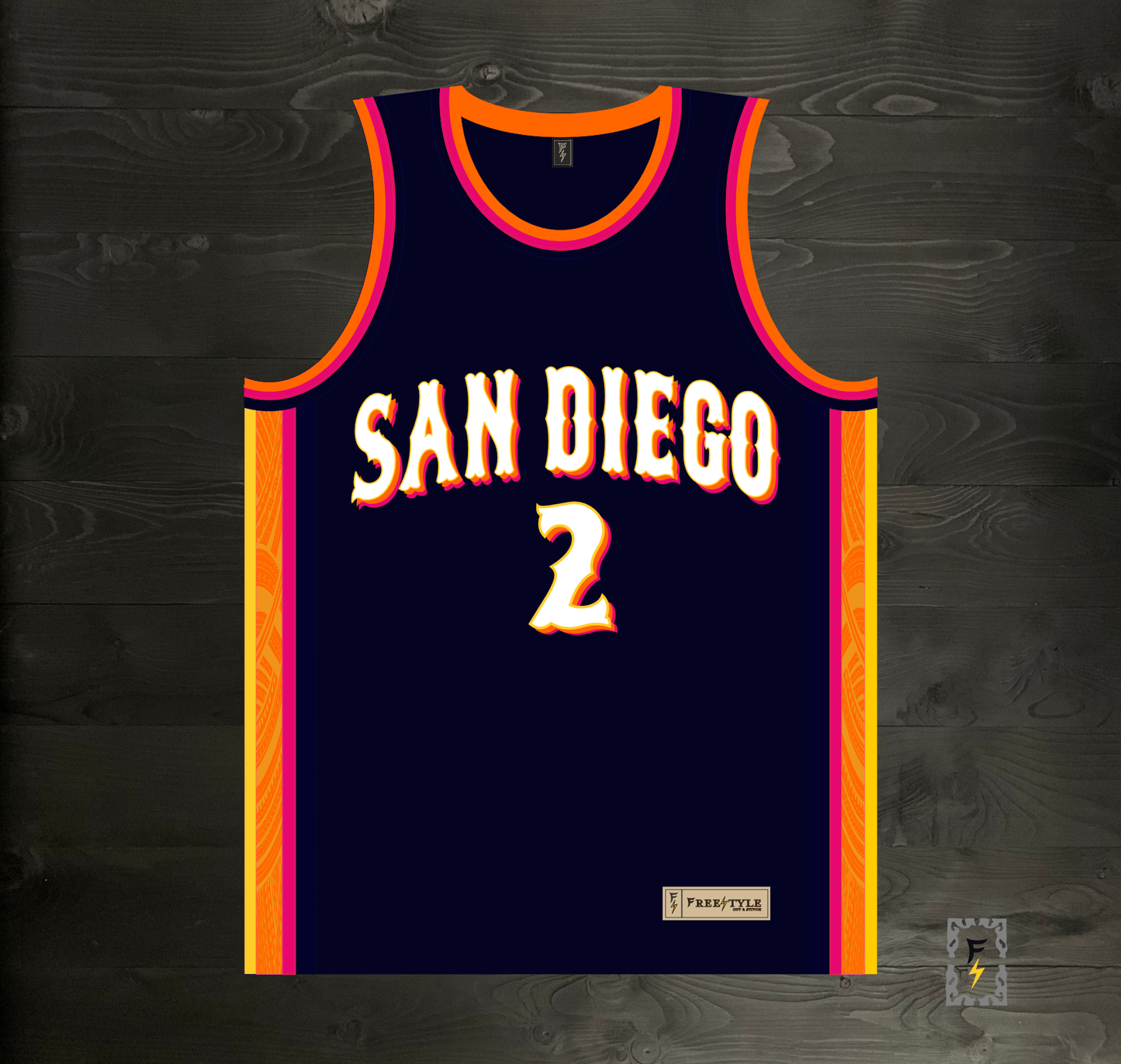 A-120m #2 XAN DIEGO Navy Orange White Pink Basketball Jersey - MADE TO ORDER