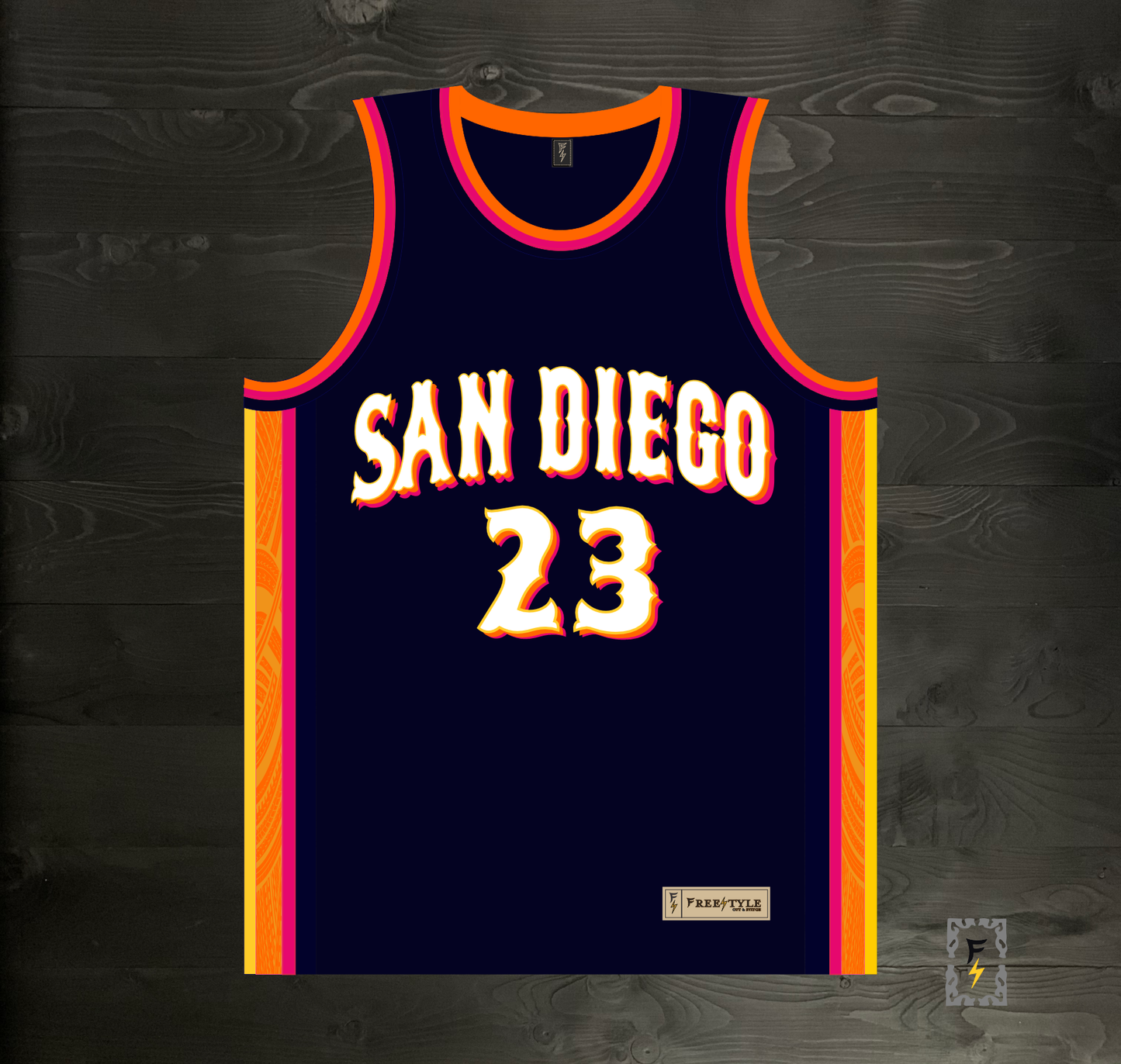 A-120m #23 Navy Orange White Pink Basketball Jersey - MADE TO ORDER