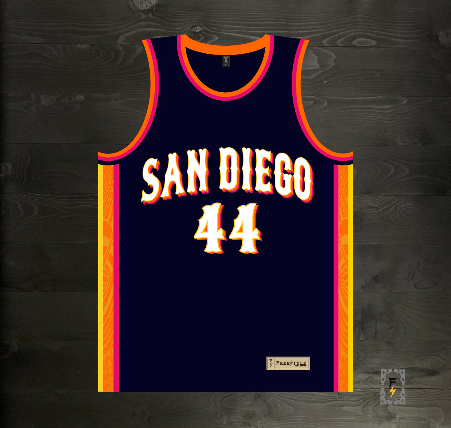 A-120m #44 Navy Orange White Pink Basketball Jersey - MADE TO ORDER
