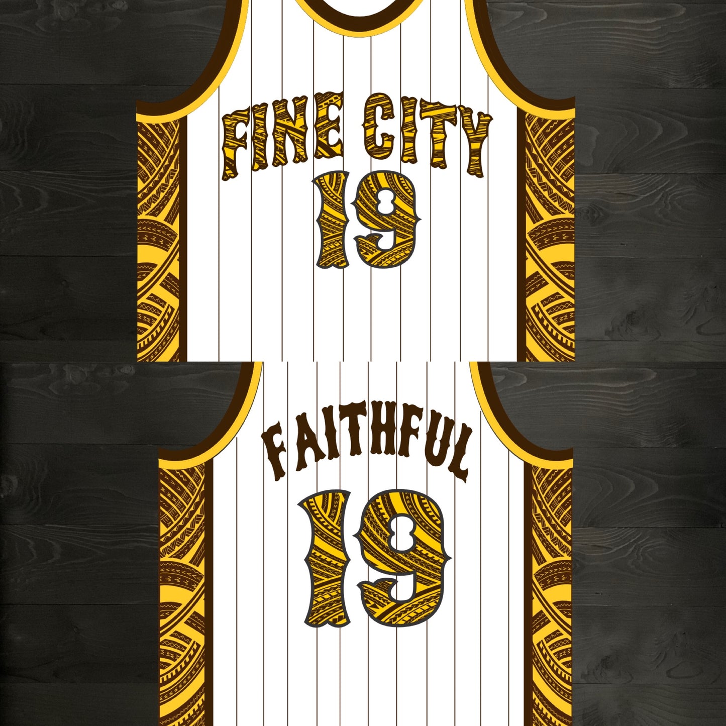 A-001m FAITHFUL #19 - FINE CITY White Tribalz Basketball Jersey ALL SIZES - MADE TO ORDER