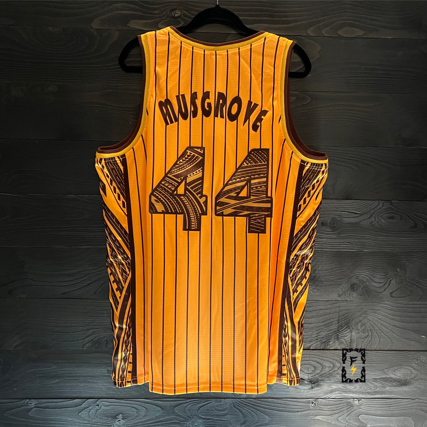 A-014a #44 Yellow Brown Pinstripes Tribal - ALL SIZES