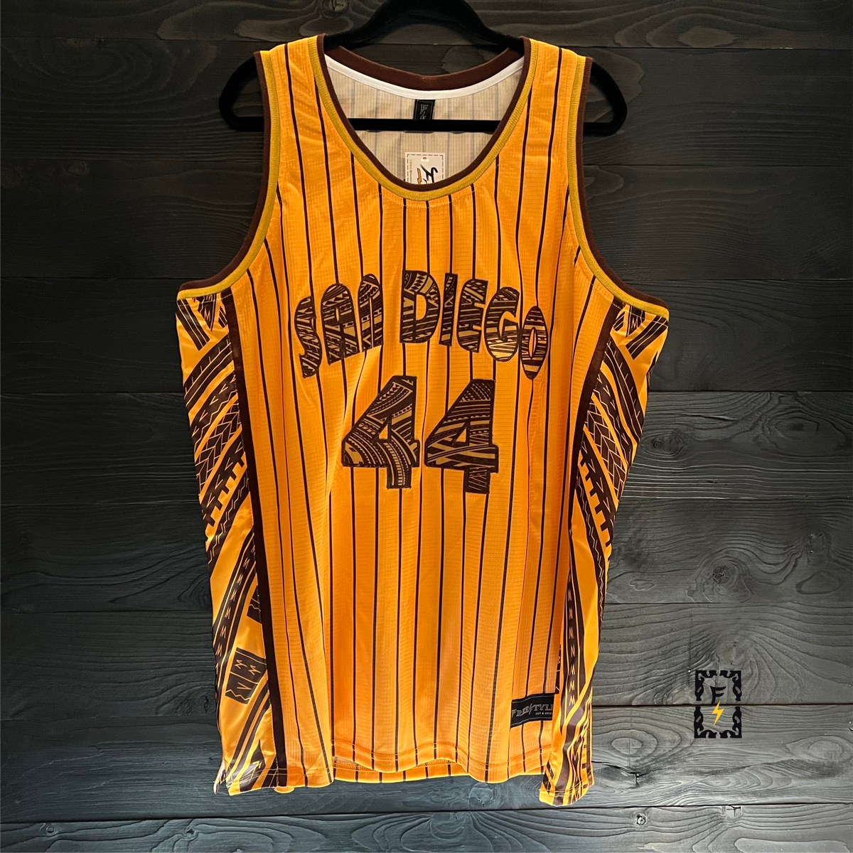 Men #44 - Yellow Gold Brown Pinstripes Tribal | AM-014a