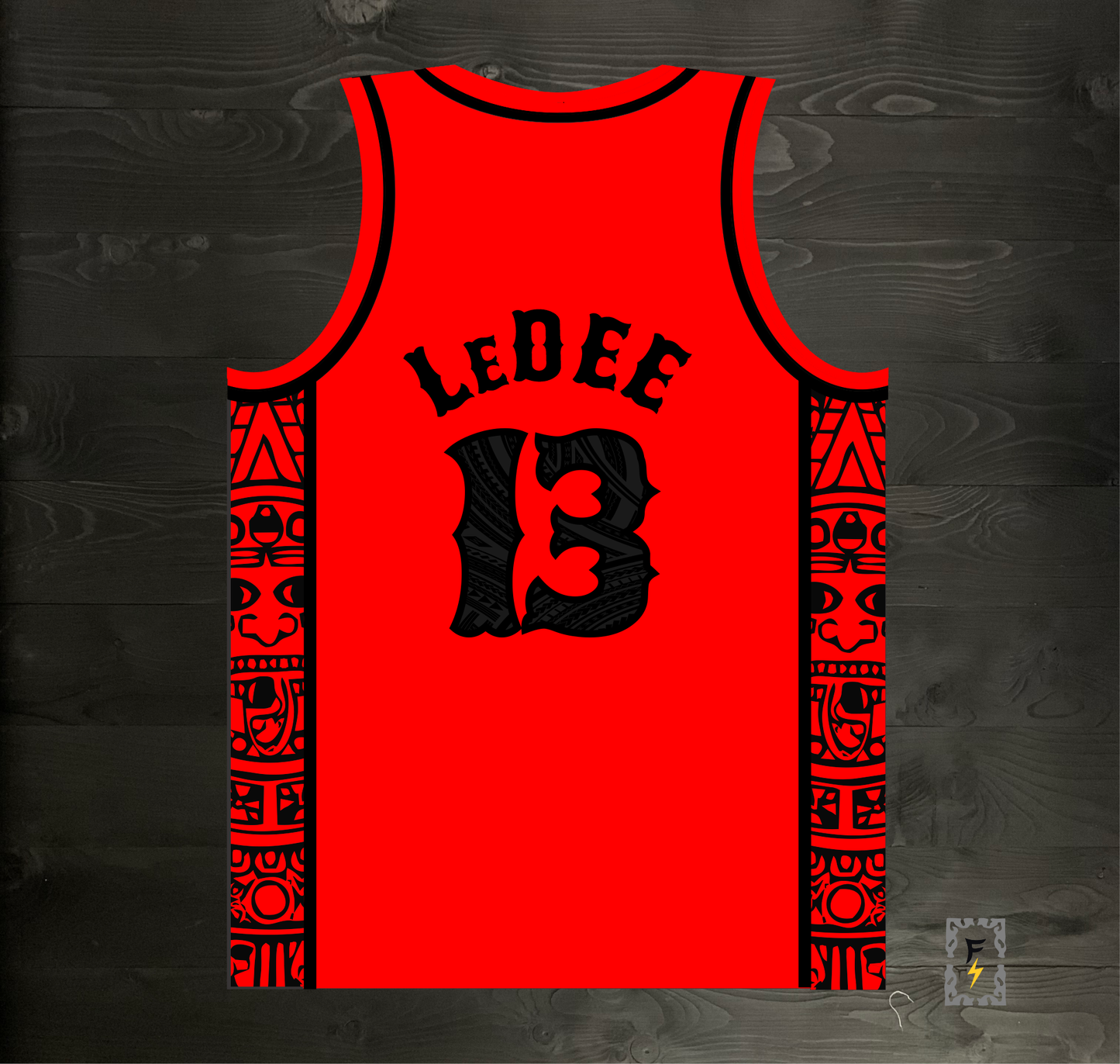 C-012m LeDEE #13 AZTECS Red Hieroglyphics - MADE TO ORDER
