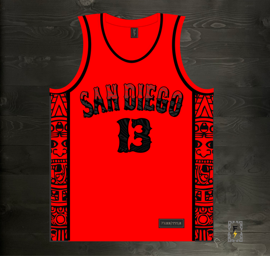 C-012m LeDEE #13 AZTECS Red Hieroglyphics - MADE TO ORDER