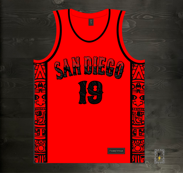 24-3001m GWYNN #19 State Inspired San Diego Red Black Tribal Aztec Hieroglyphics- MADE TO ORDER