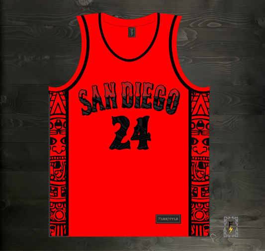 C-012m GWYNN #24 AZTECS Red Hieroglyphics - MADE TO ORDER
