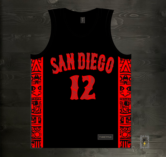 C-013m TRAMMELL #12 AZTECS Black Hieroglyphics - MADE TO ORDER