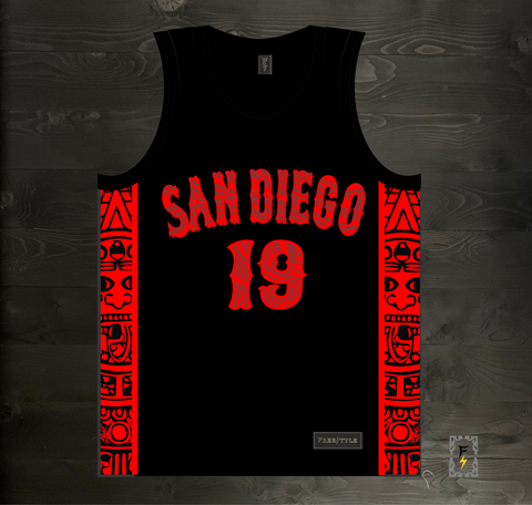 24-3002m GWYNN #19 State Inspired San Diego Black Red Tribal Aztec Hieroglyphics- MADE TO ORDER