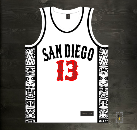 24-3003m LeDEE #13 State Inspired San Diego White Black Tribal Aztec Hieroglyphics- MADE TO ORDER