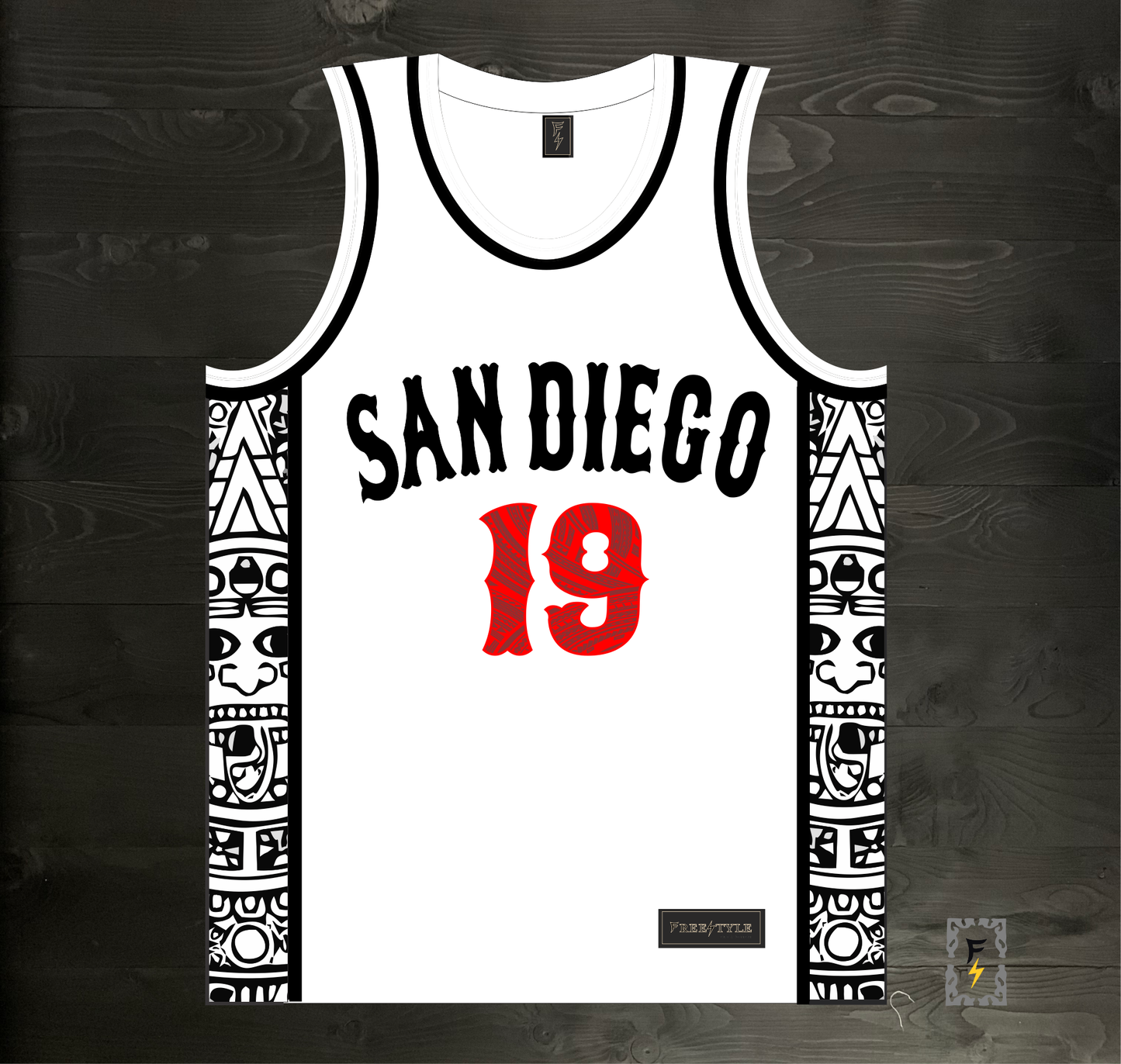 C-014m GWYNN #19 AZTECS White Hieroglyphics - MADE TO ORDER