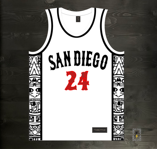 C-014m GWYNN #24 AZTECS White Hieroglyphics - MADE TO ORDER