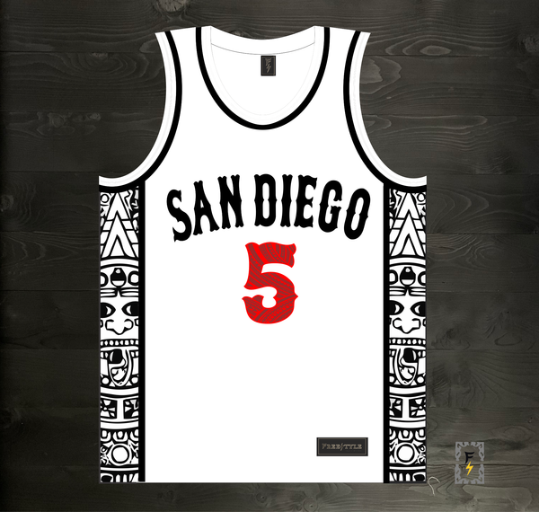 24-3003m BUTLER #5 State Inspired San Diego White Black Tribal Aztec Hieroglyphics- MADE TO ORDER