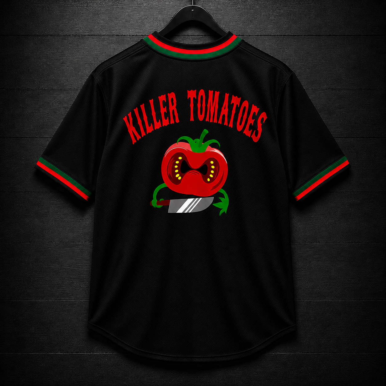 V-105m Attack of the Killer Tomatoes Black Baseball Jersey - PRE-ORDER