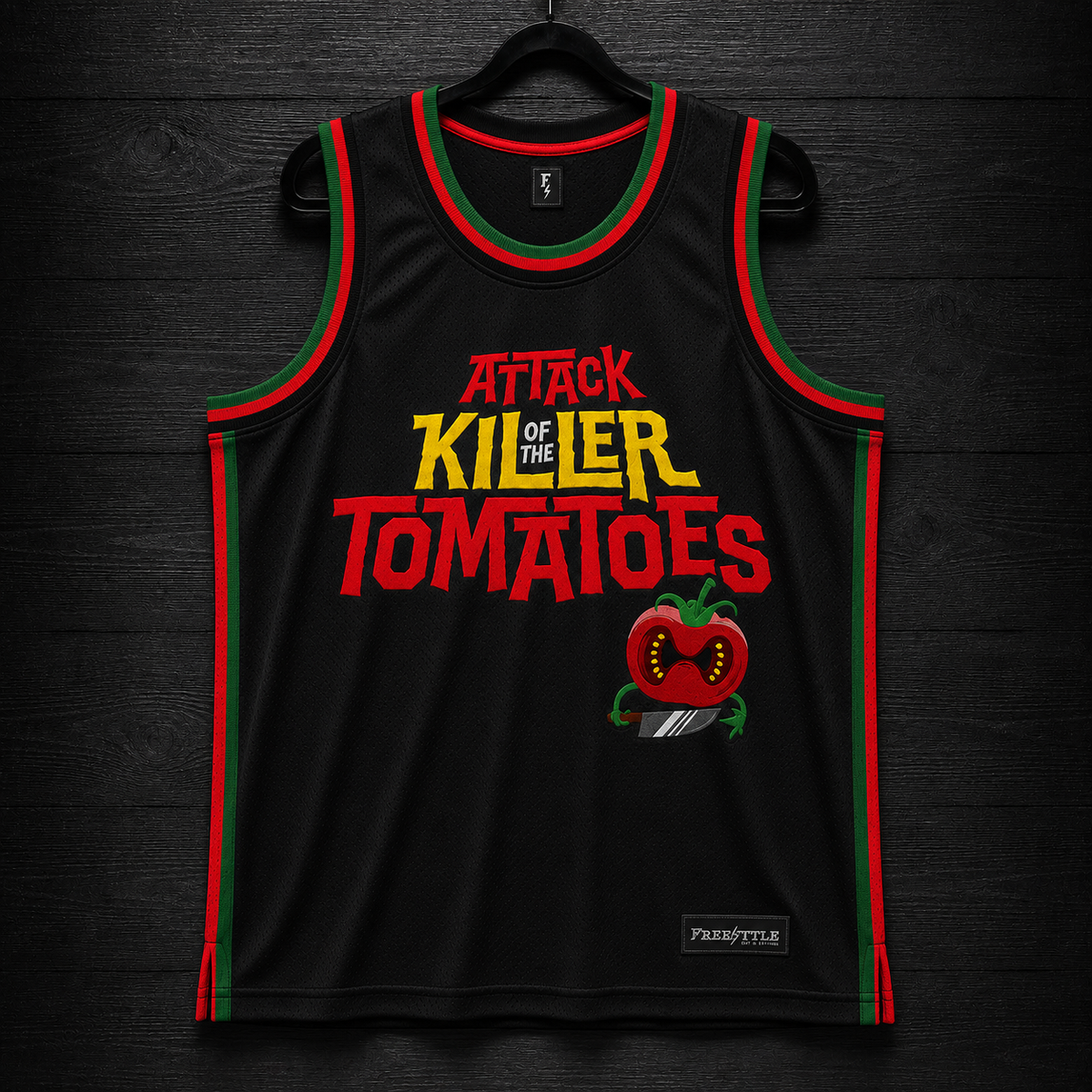 V-100m Attack of the Killer Tomatoes Black Basketball Jersey - PRE-ORDER