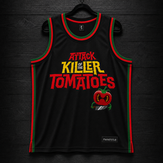 V-100m Attack of the Killer Tomatoes Black Basketball Jersey - PRE-ORDER
