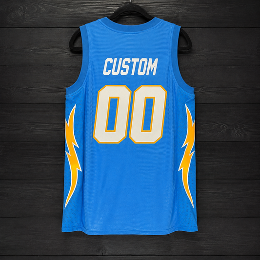 B-030m CUSTOM Name and # Solid Powder Blue White Yellow Gold Basketball Jersey - MADE TO ORDER