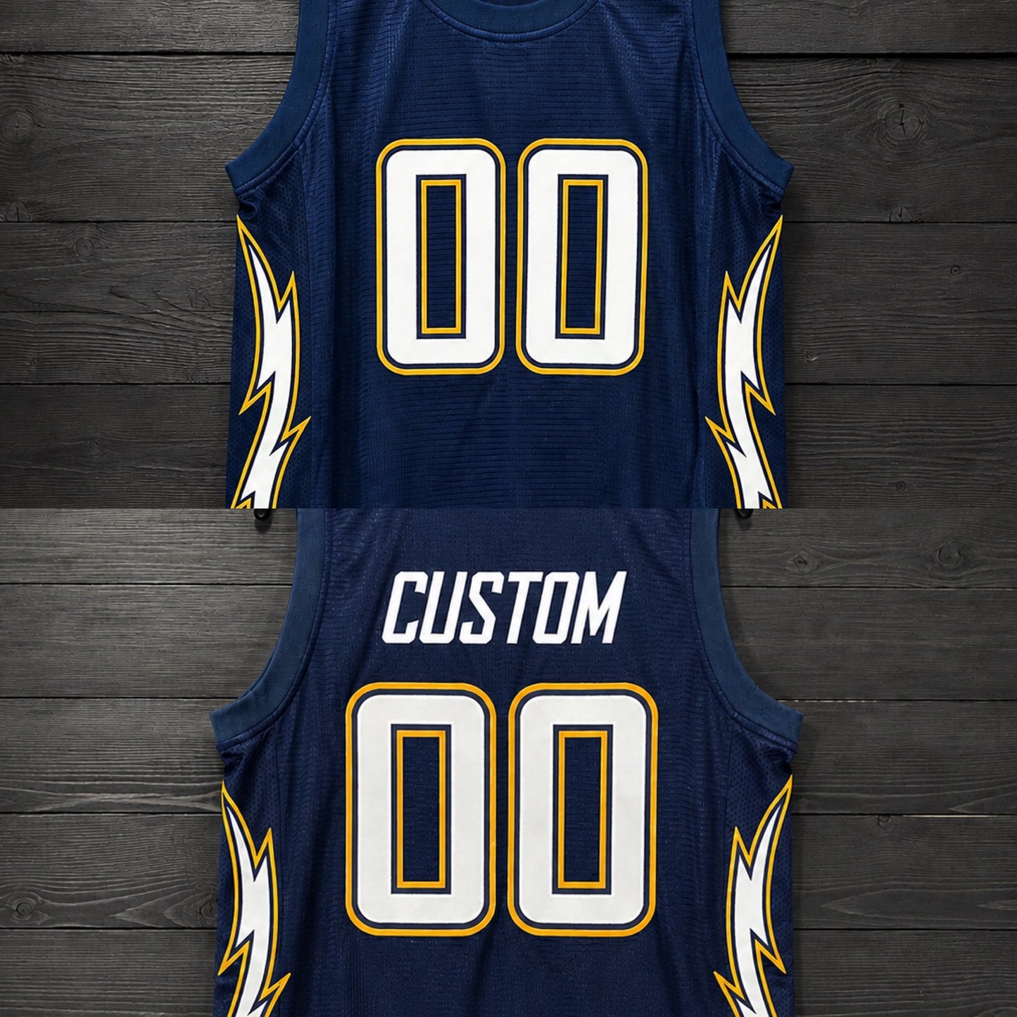 B-031m CUSTOM Name and # Navy White Yellow Gold Basketball Jersey - MADE TO ORDER