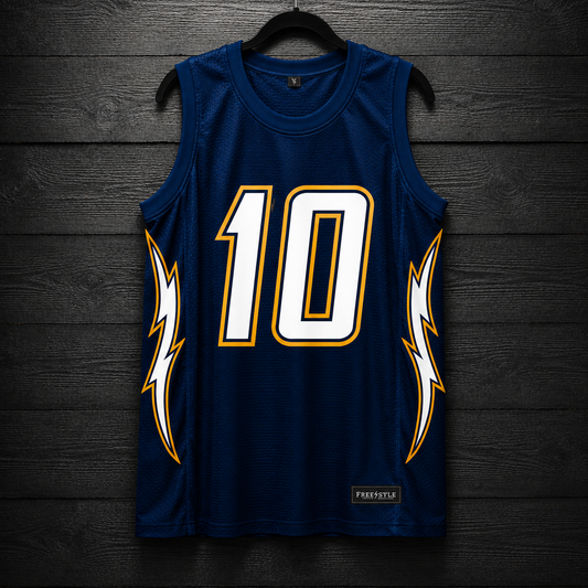 B-031m #10 Navy White Yellow Gold Basketball Jersey - MADE TO ORDER