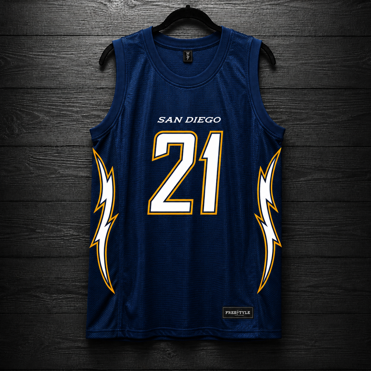 B-031m #21 San Diego Navy White Yellow Gold Basketball Jersey - MADE TO ORDER