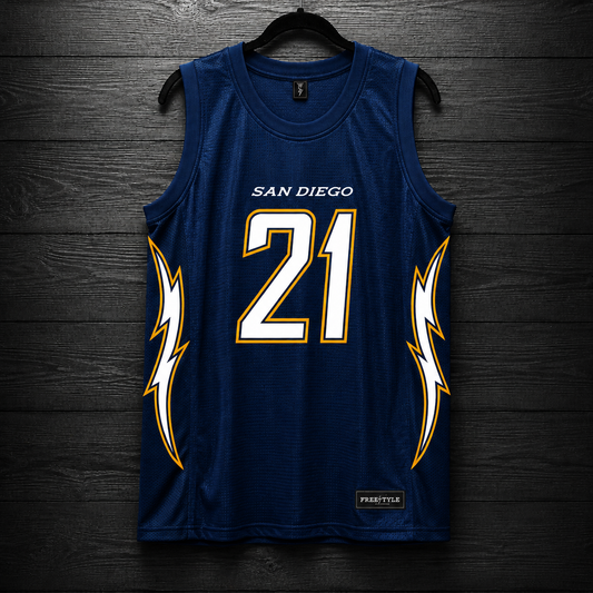 B-031m #21 San Diego Navy White Yellow Gold Basketball Jersey - MADE TO ORDER