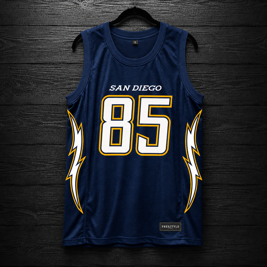 B-031m #85 San Diego Navy White Yellow Gold Basketball Jersey - MADE TO ORDER