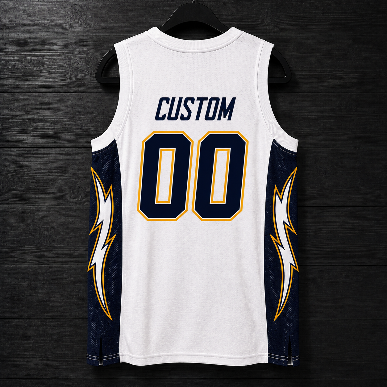 B-032m CUSTOM Name and # White Navy Yellow Gold Basketball Jersey - MADE TO ORDER