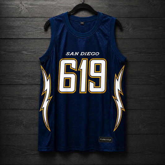 B-031m #619 San Diego Navy White Yellow Gold Basketball Jersey - MADE TO ORDER