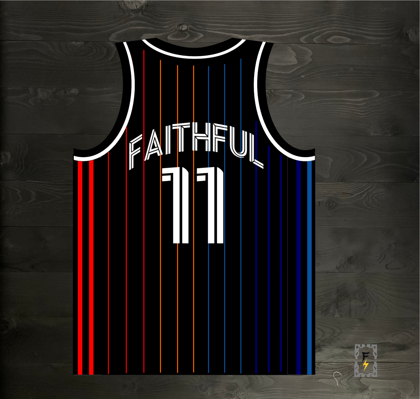 F-000m FAITHFUL #11 FINE CITY Black Multi Pinstripe Basketball ALL SIZES - MADE ORDER