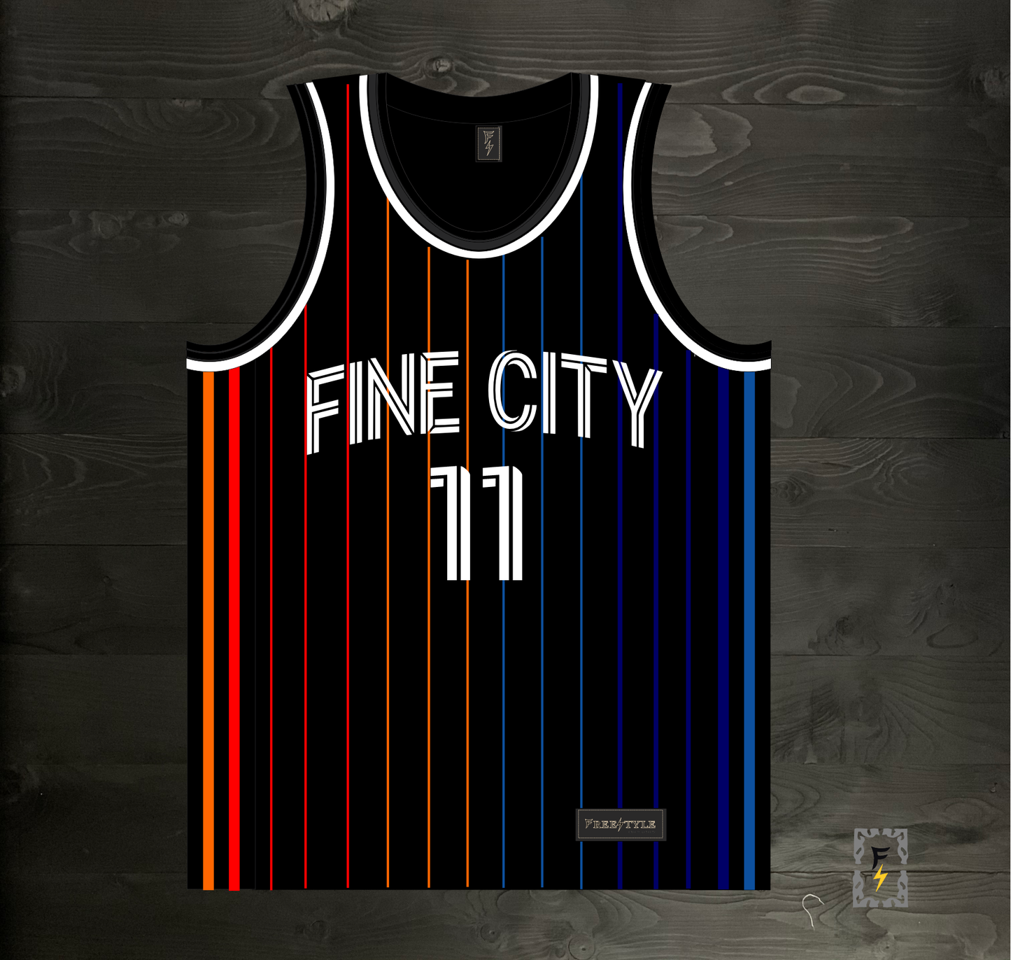 F-000m FAITHFUL #11 FINE CITY Black Multi Pinstripe Basketball ALL SIZES - MADE ORDER