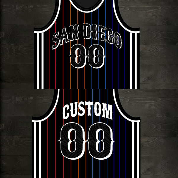 F-000m CUSTOM # AND NAME - Daygo Soccer Inspired Tribal Inspired Black White Multi Pinstripes Men Women Youth- MADE ORDER