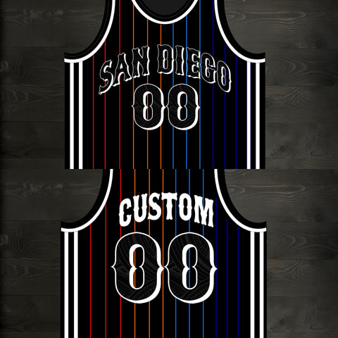 F-000m CUSTOM # AND NAME - Daygo Soccer Inspired Tribal Inspired Black White Multi Pinstripes Men Women Youth- MADE ORDER