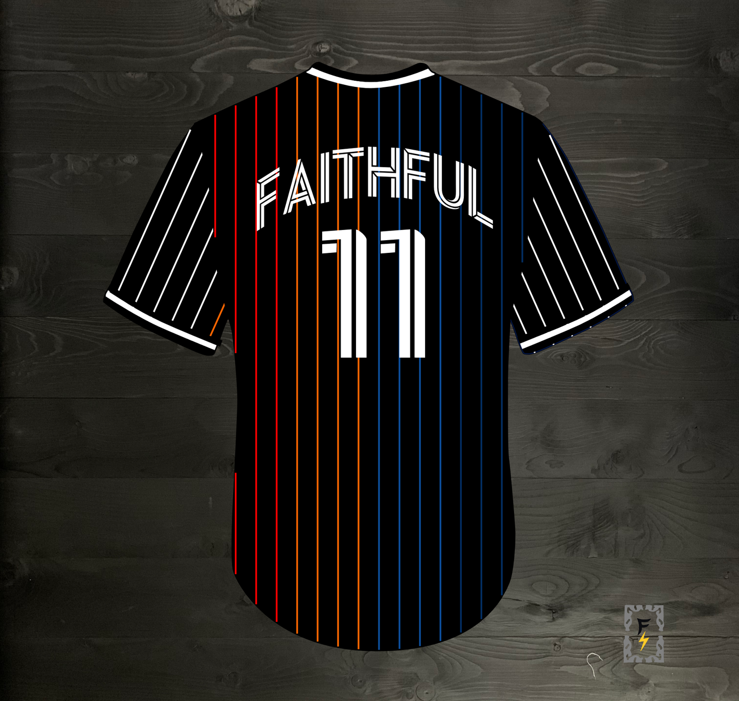 F-001m FAITHFUL #11 FINE CITY Black Multi Pinstripe Baseball ALL SIZES - MADE ORDER